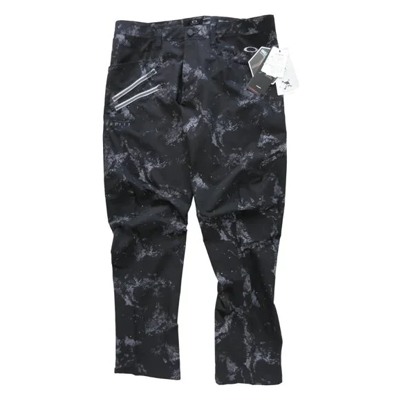 NWT OAKLEY SKULL GOLF Japan Black Splash Print 3D Slim TAPERED Stretch Pants 34